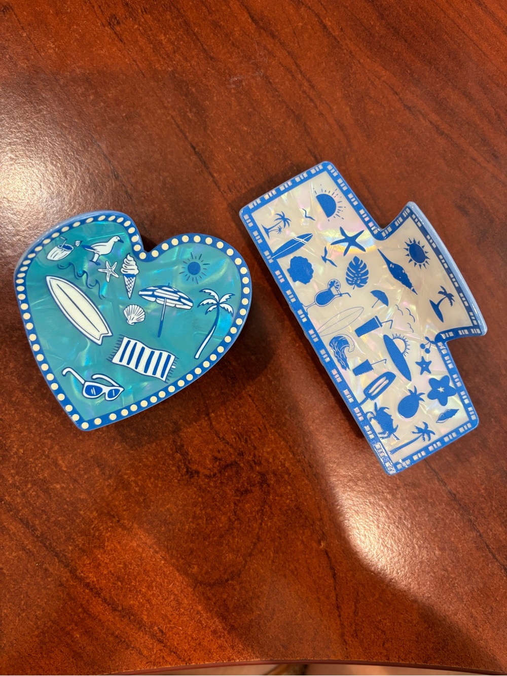 Beach-Themed Claw Hair Clips. Blue & White. Pearlescent